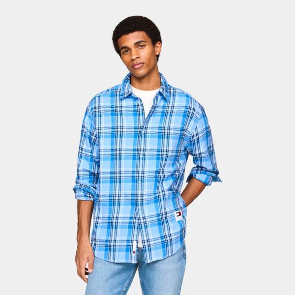 TOMMY JEANS MENS CHECK PEACHED SHIRT