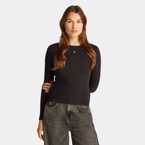 TOMMY JEANS WOMENS SLIM ESSENTIAL RIB LS