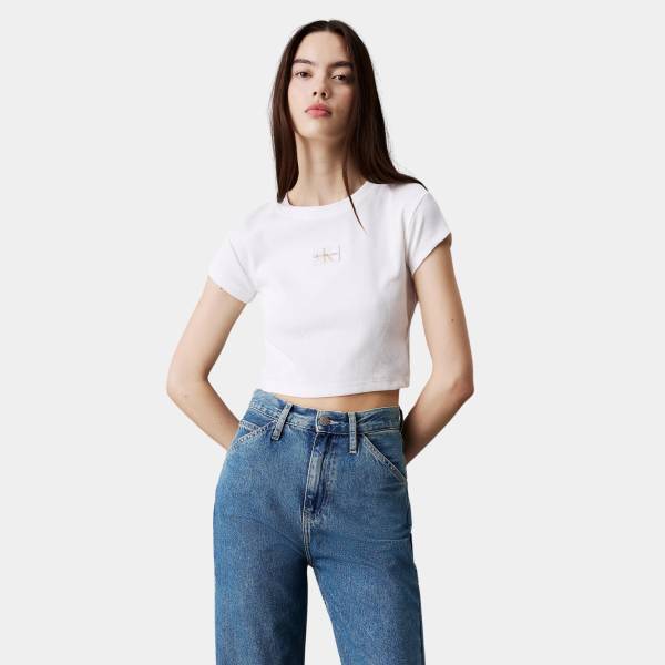 CALVIN KLEIN JEANS WOVEN LABEL RIB BABY TEE