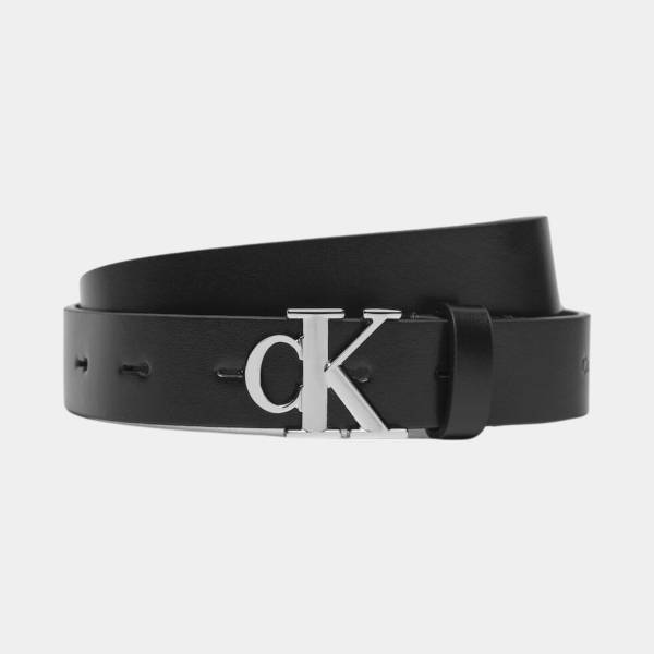 CALVIN KLEIN JEANS ROUND MONO PLAQUE LEATHER BELT