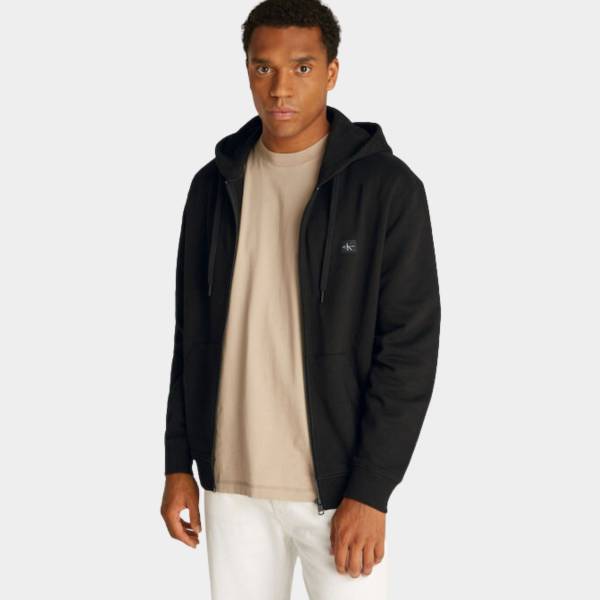 CALVIN KLEIN JEANS WOVEN LABEL ZIP THROUGH HOODIE