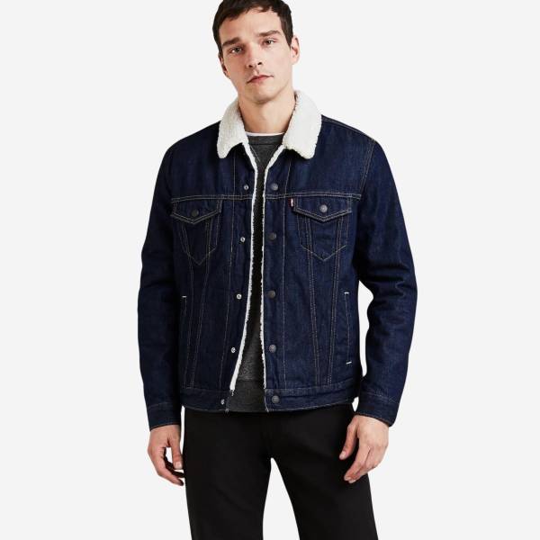 LEVIS TYPE 3 SHERPA TRUCKER MED INDIGO - WORN IN