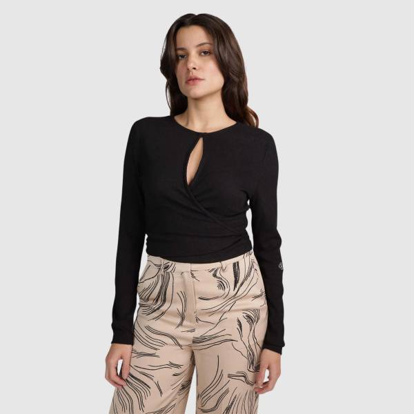 CALVIN FRONT SLPIT WRAP LS TOP