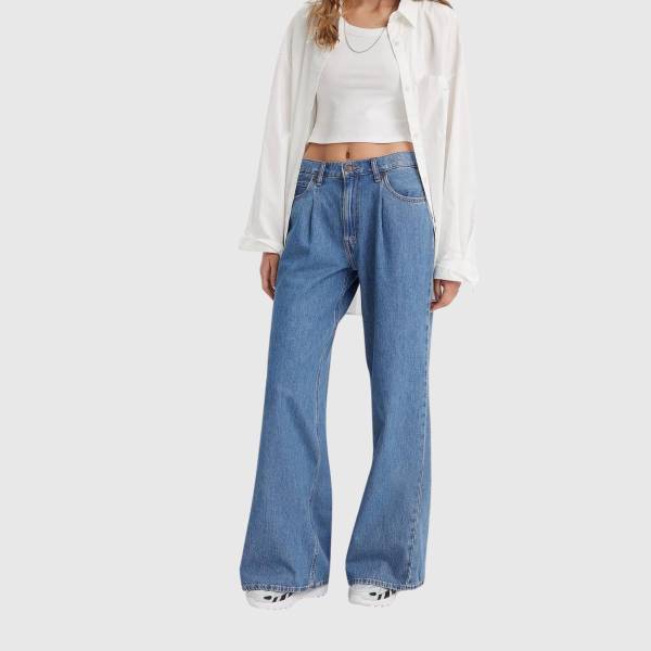 LEVI'S PLEATED BAGGY WIDE LEG MED INDIGO - WORN IN